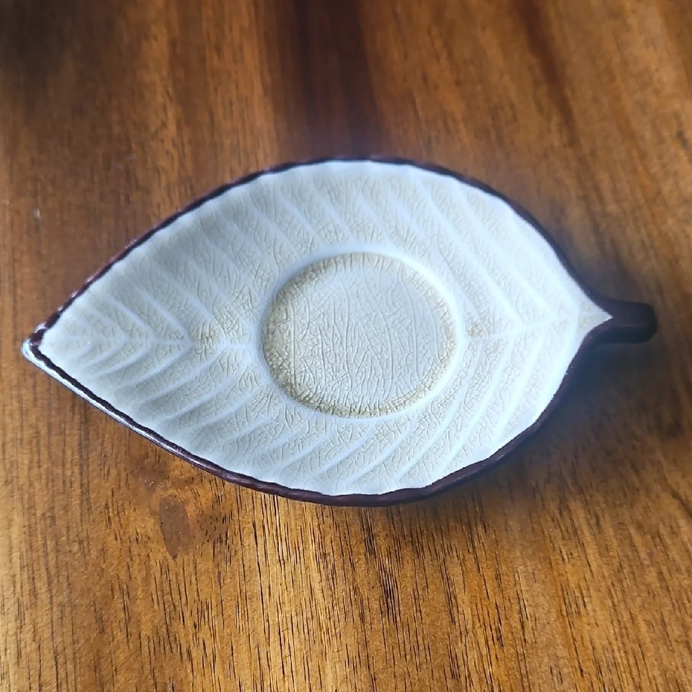 Pier 1 Imports Leaf-Shaped Ceramic Trinket Dishes - Green, Cream, Brown